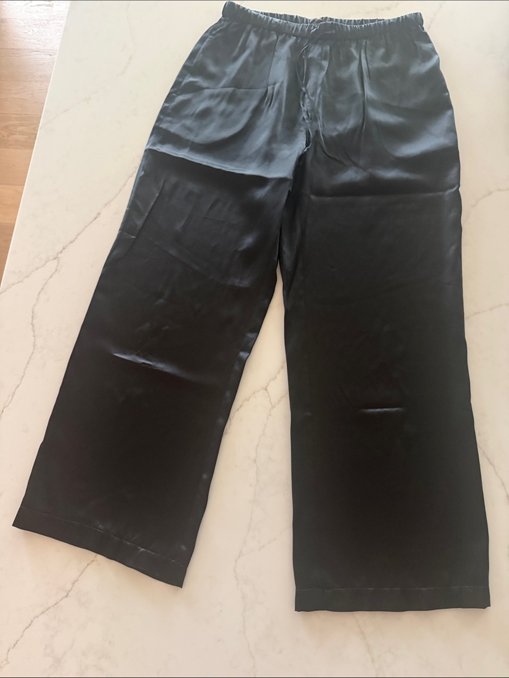 Quince Black Satin Wide-Leg Pants
